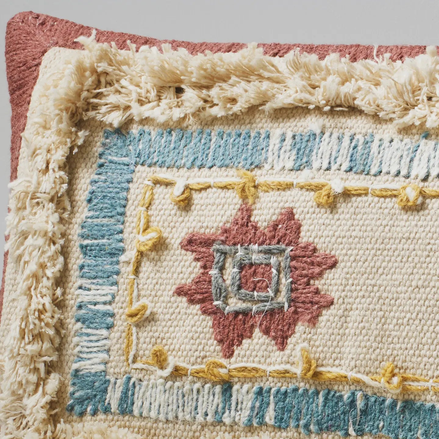 Multi-Colour Embroidery Cotton Cushion with Filler