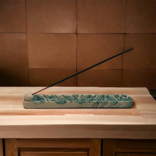 Handmade Jesmonite incense holder - Green Marble