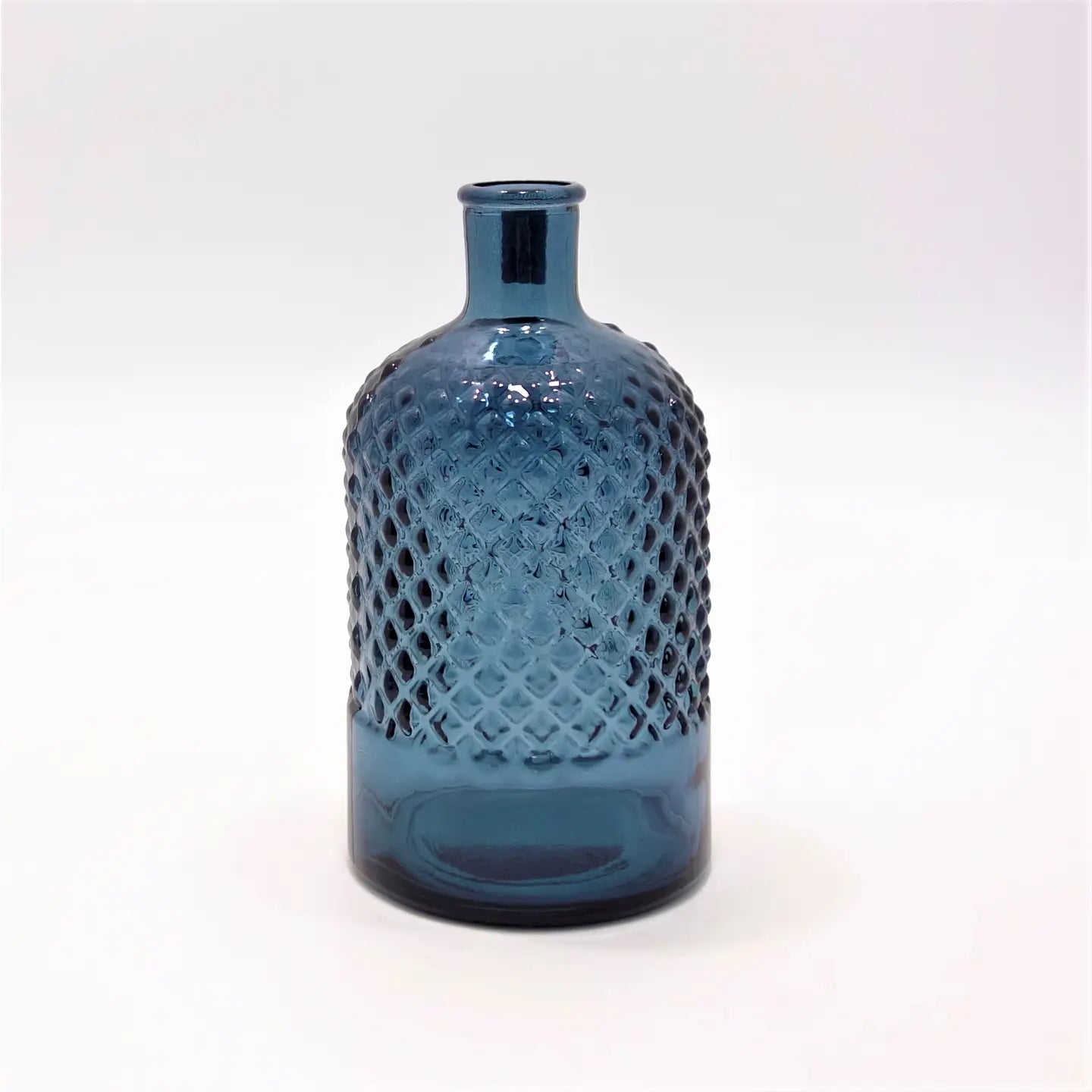 Recycled Diamond Bottle Vase 22cm - Petrol Blue