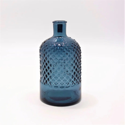 Recycled Diamond Bottle Vase 22cm - Petrol Blue
