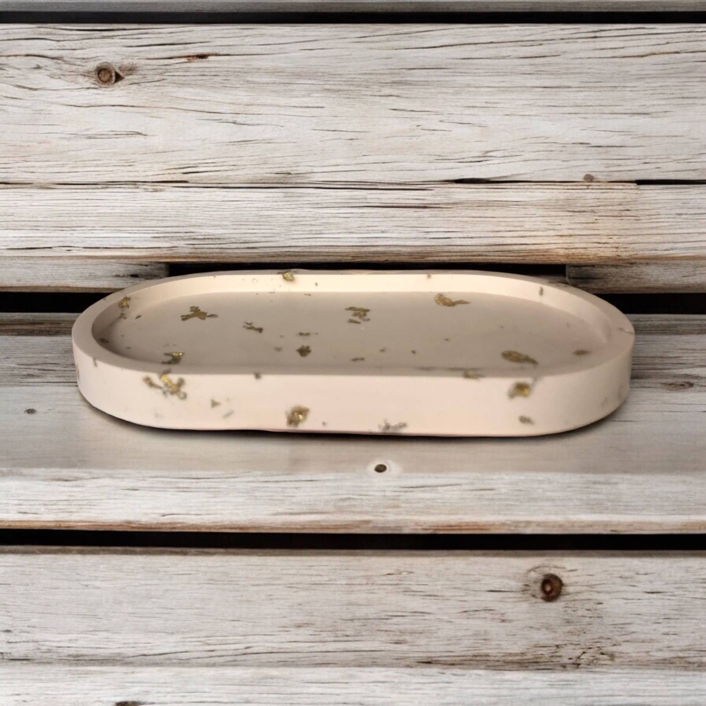 Handmade Jesmonite Oval Tray - Stone with Gold leaf