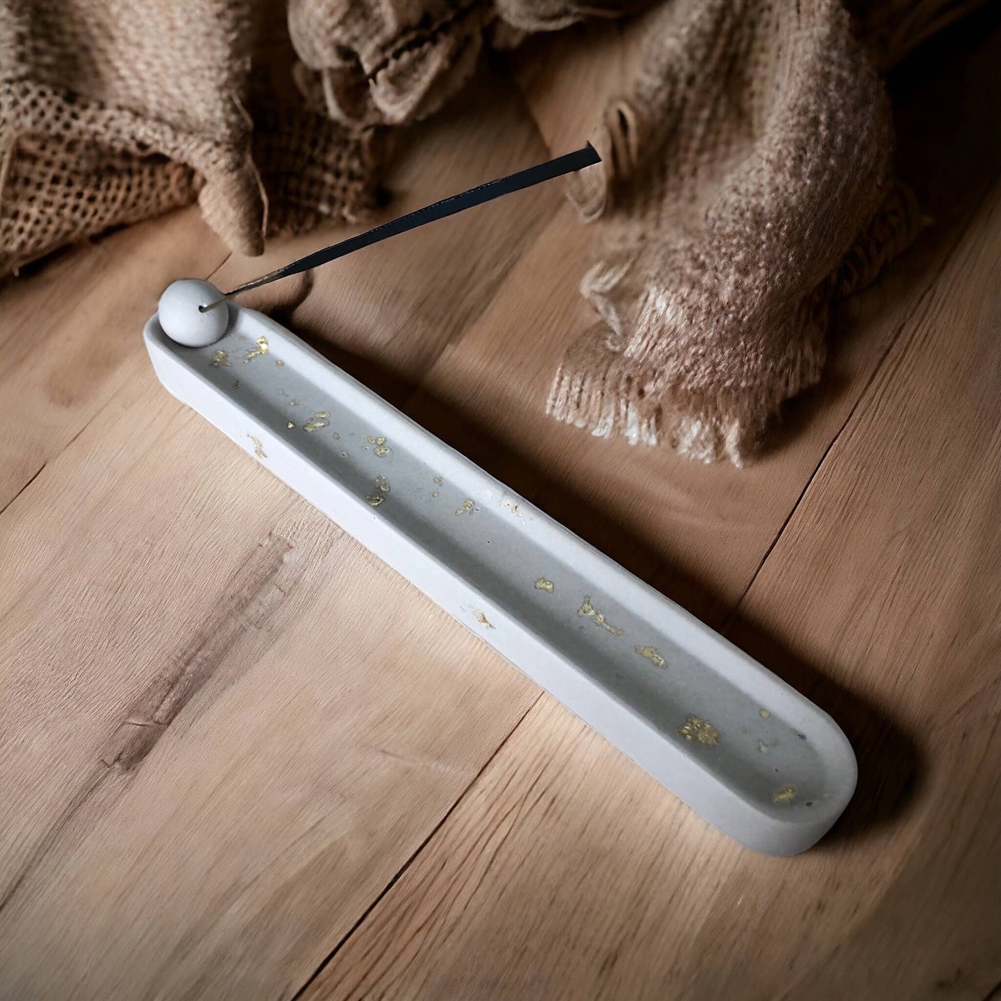 Handmade Jesmonite incense holder - Stone & Gold Leaf