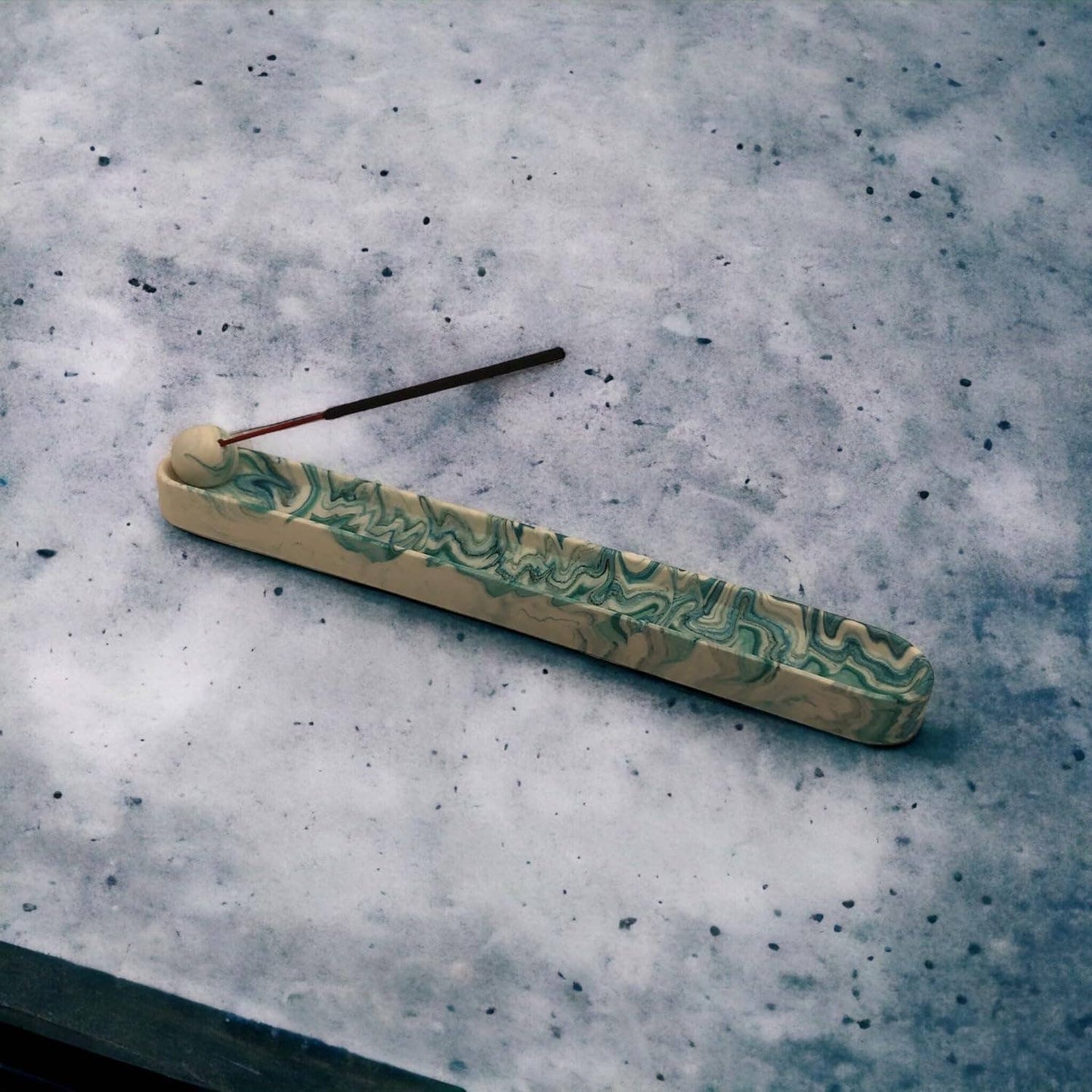Handmade Jesmonite incense holder - Green Marble