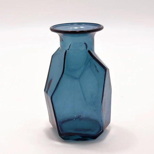 Recycled Glass Origami Vase - 16cm - Petrol Blue