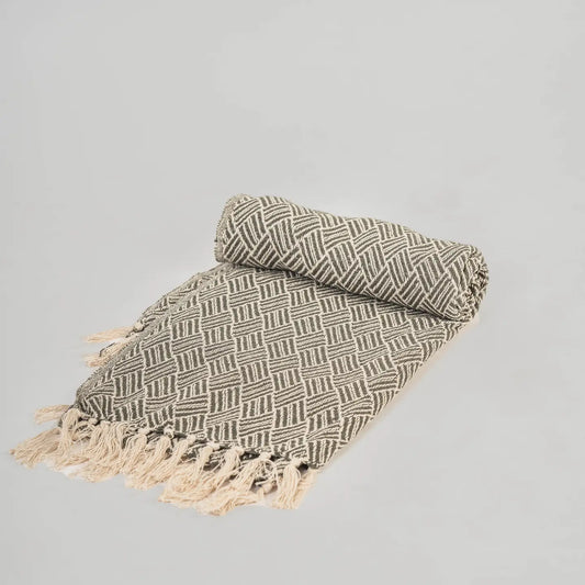 Soft-Recycled Handwoven Throw - Olive Green & Natural