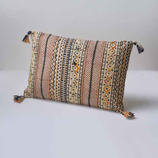 Heritage Block Print & Embroidered Cushion with Filler