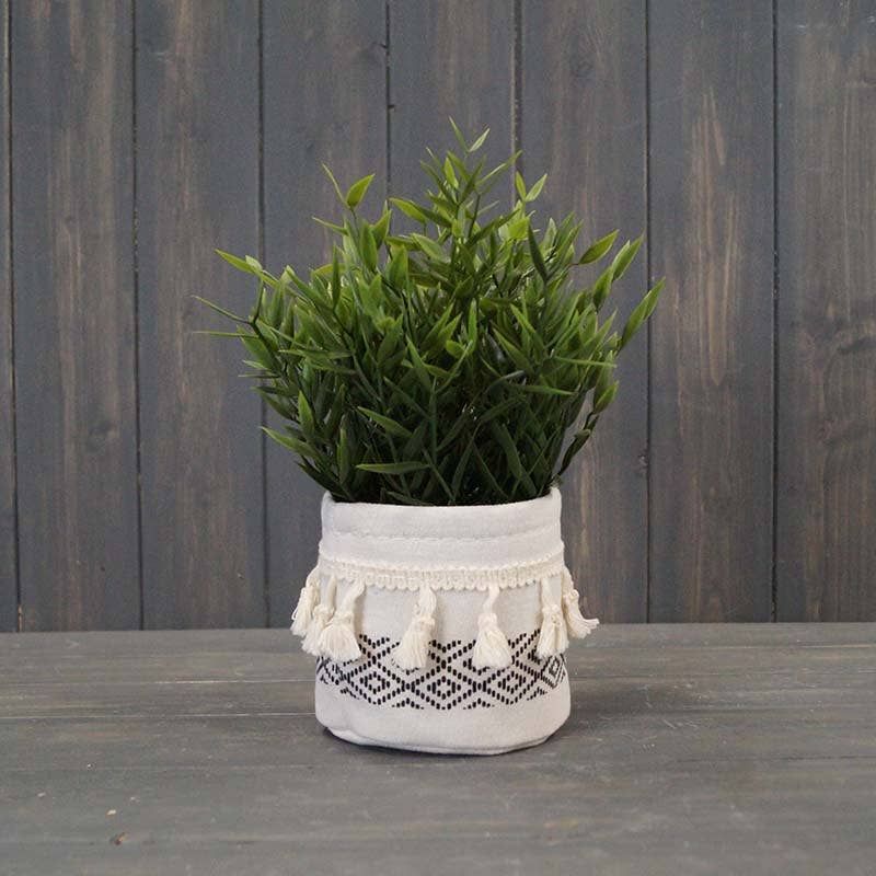 White And Black Cotton Planter With Tassels