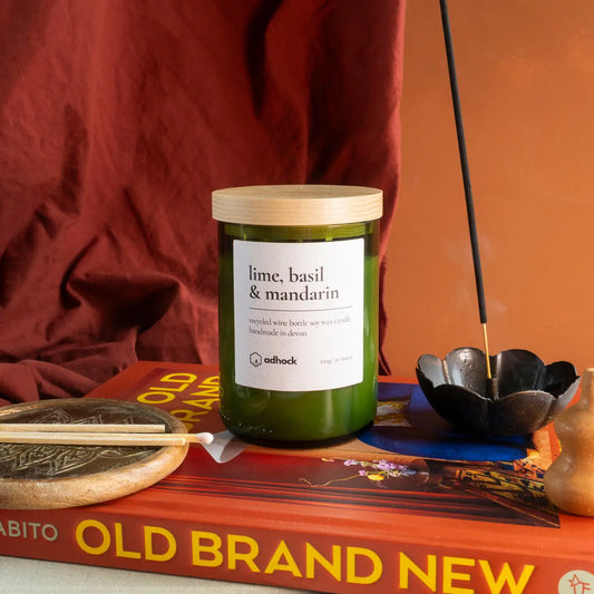 Lime, Basil & Mandarin Wine Bottle Candle - Green Glass