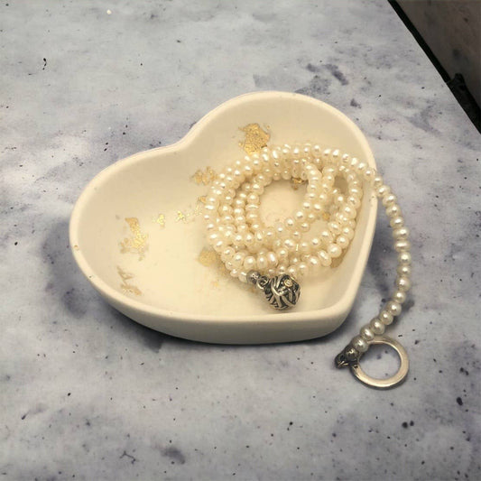 Handmade Jesmonite Mini Heart Dish - Stone & Gold Leaf