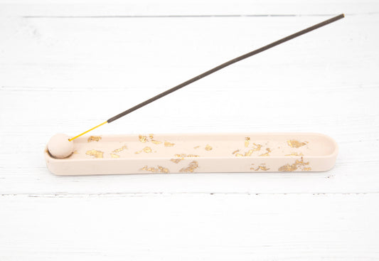 Handmade Jesmonite incense holder - Stone & Gold Leaf