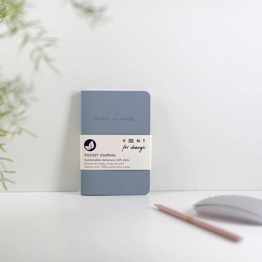 Notebook A6 Recycled Leather & Paper Journal - Dusty Blue