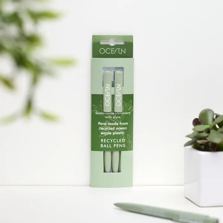 Pack of 2 Recycled Pens - Ocean Collection - Algae Green
