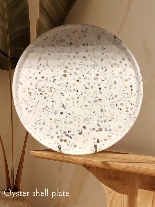 Handmade Jesmonite Large Circle Tray - Shell pieces