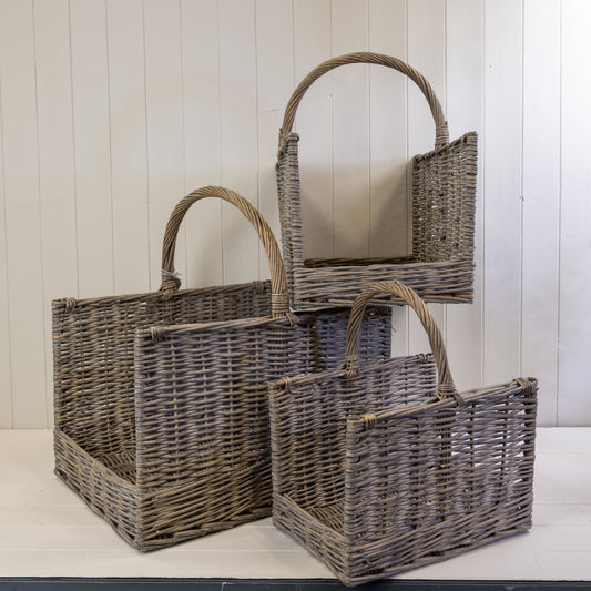 Set Of 3 Square Greywashed Baskets