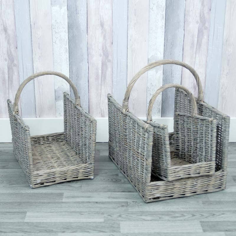 Set Of 3 Square Greywashed Baskets