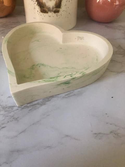 Handmade Jesmonite Heart Dish - Green Marble