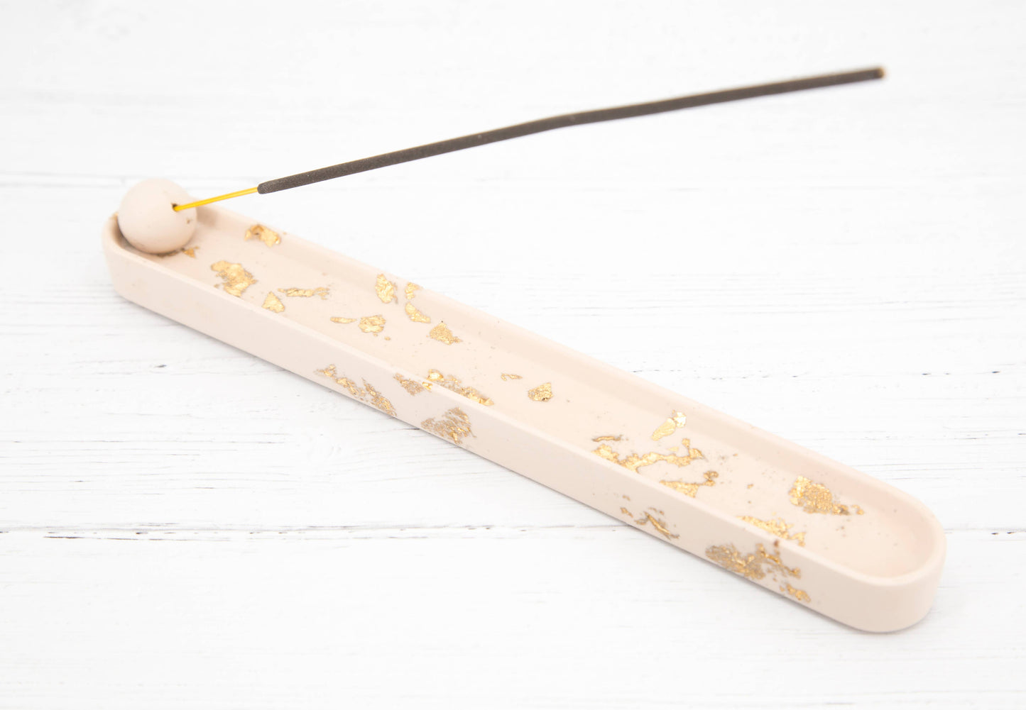 Handmade Jesmonite incense holder - Stone & Gold Leaf