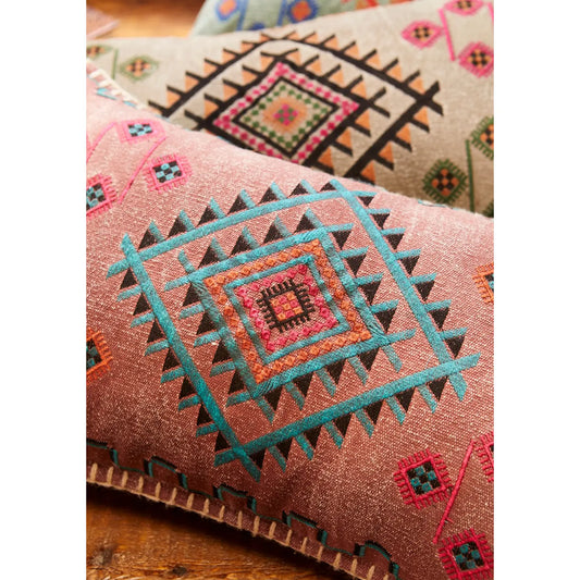 Satara Embroidered Stone Wash Cushion Cover - Pink