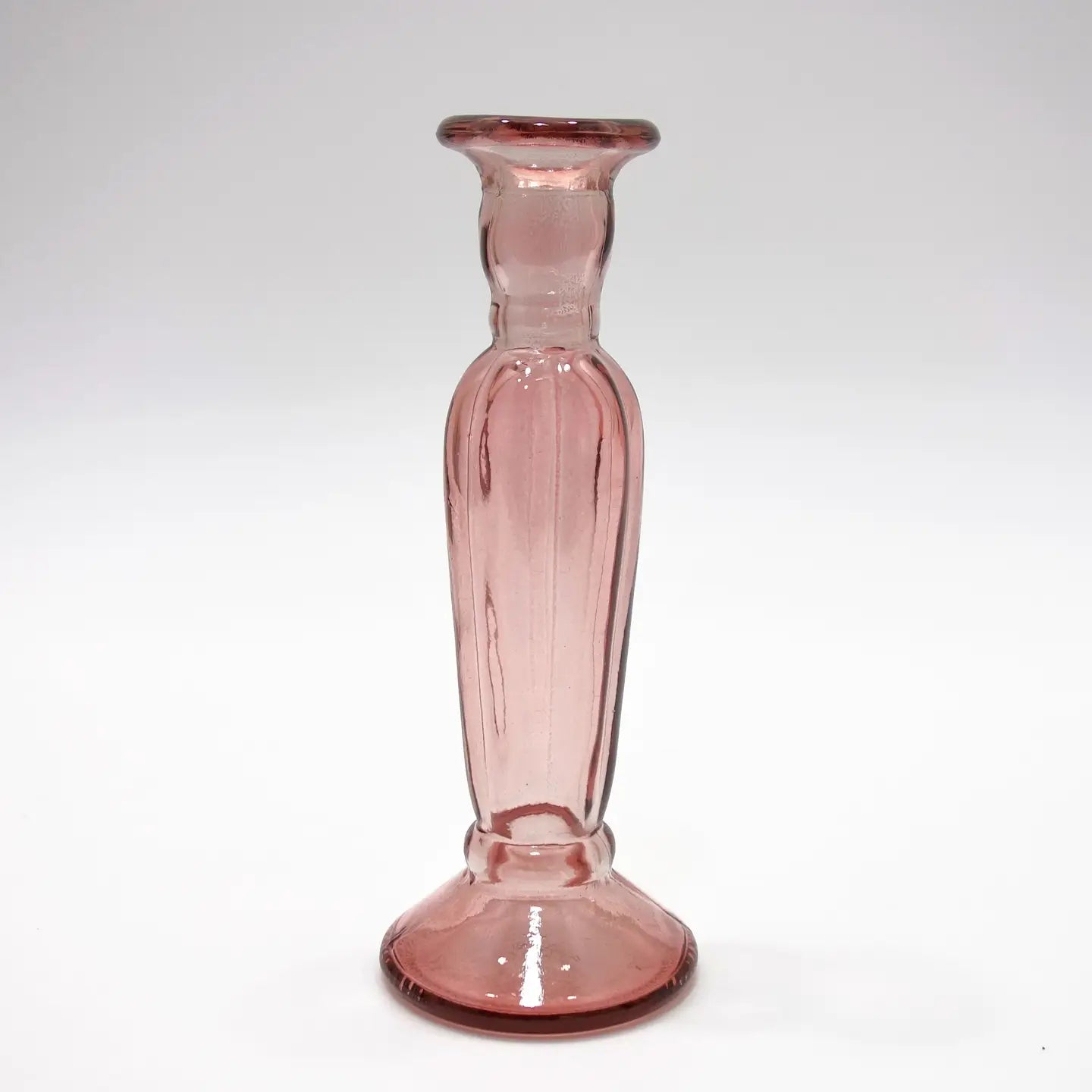 Recycled Glass Fluted Candle stick 22cm - Pink