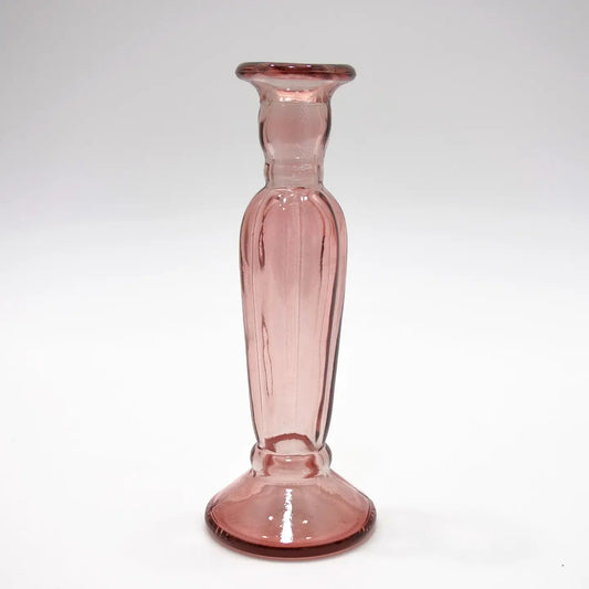 Recycled Glass Fluted Candle stick 22cm - Pink