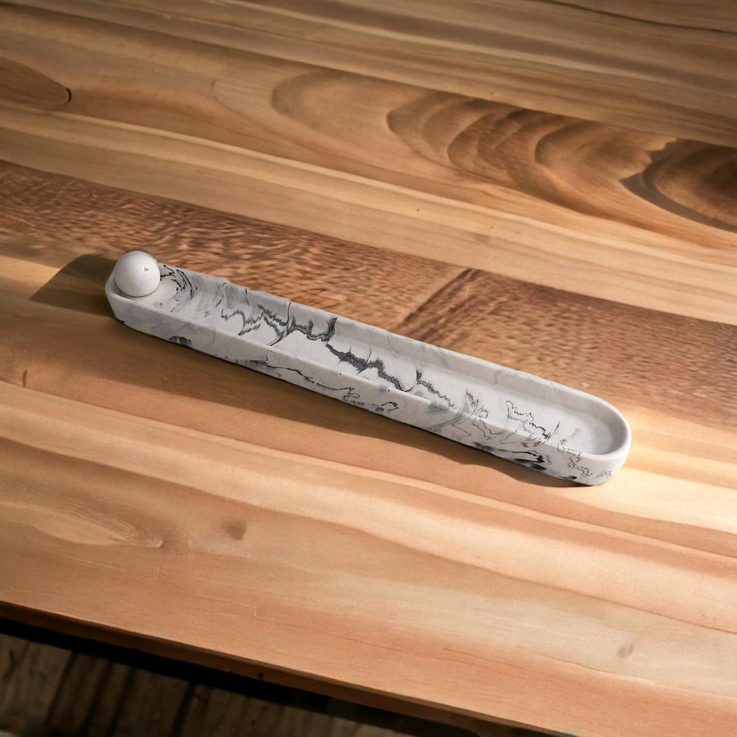 Handmade Jesmonite incense holder - White & Grey Marble