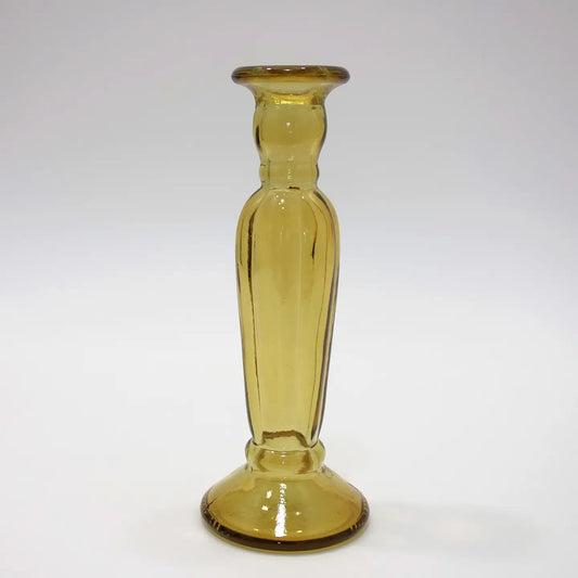 Recycled Glass Fluted Candle stick 22cm - Yellow Gold