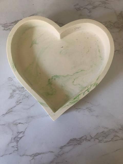 Handmade Jesmonite Heart Dish - Green Marble