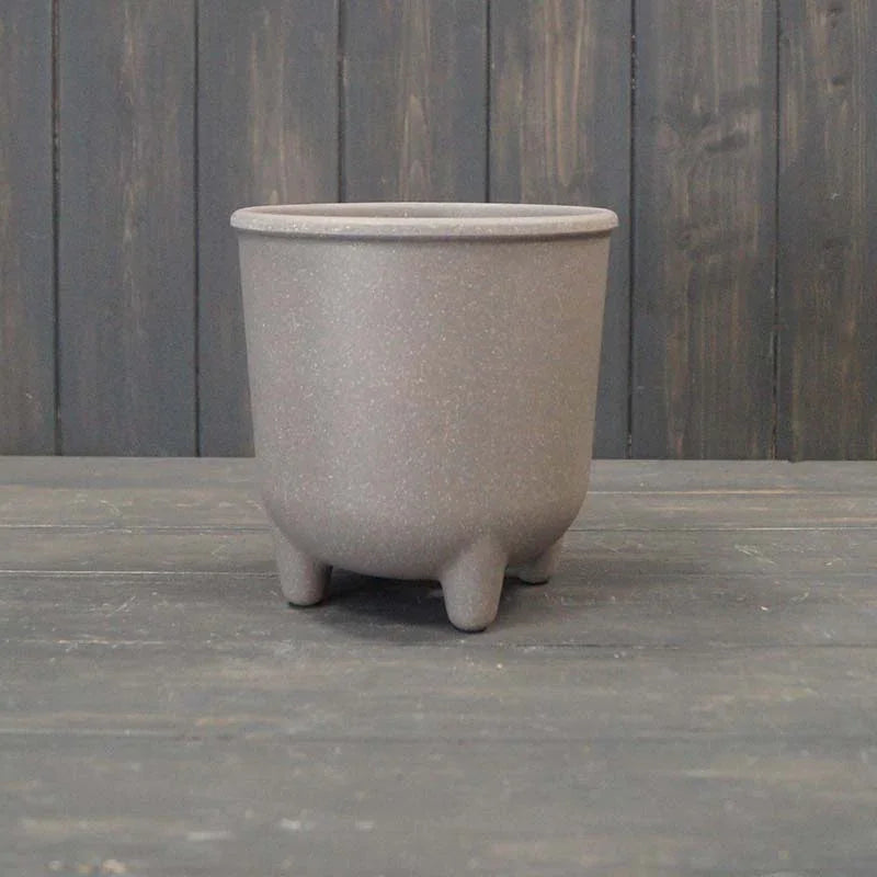 Earthy Warm Grey Straw Pot With Feet (15cm)