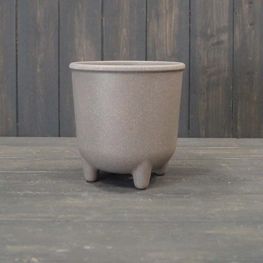 Earthy Warm Grey Straw Pot With Feet (15cm)