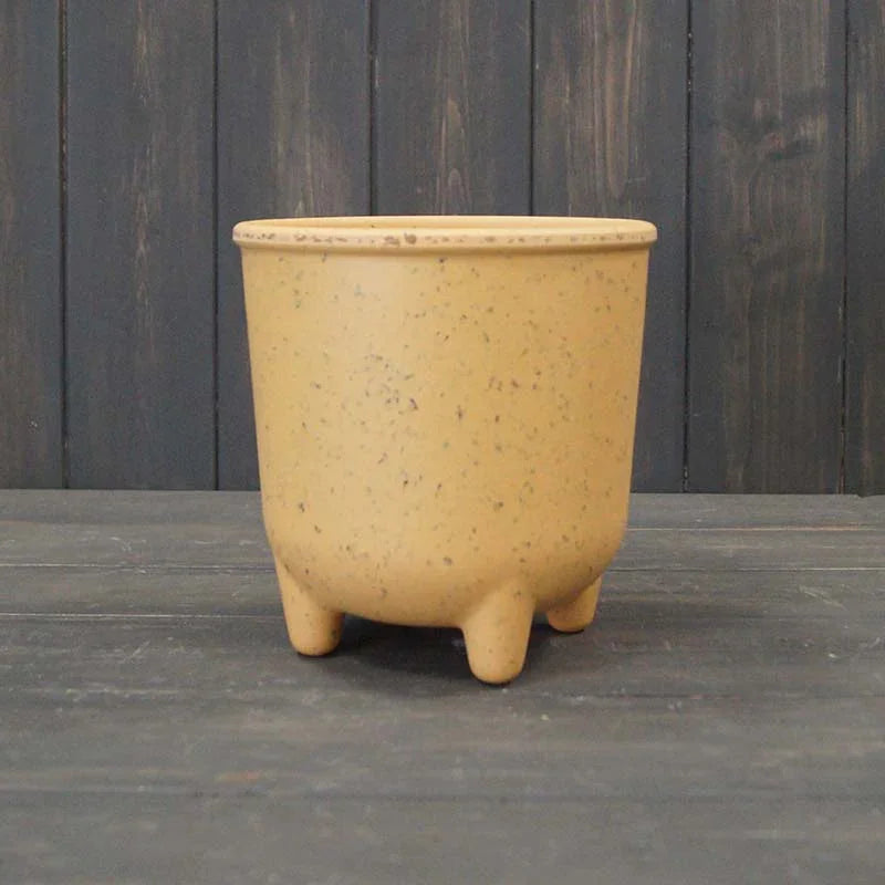 Earthy Yellow Coffee Husk Pot With Feet (15cm) H15.7cm