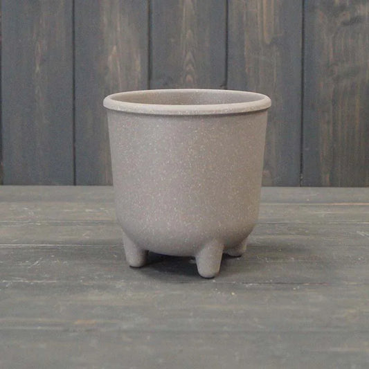 Earthy Warm Grey Straw Pot With Feet (12cm) H12.6cm