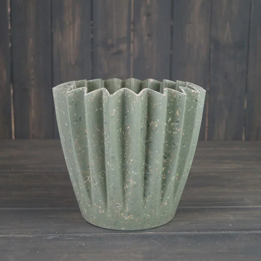 Earthy Forest Green Bamboo Corrugated Pot (19cm)