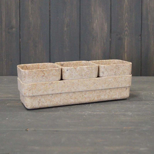 Earthy Oatmeal Chaff Trio Pots with Tray 23cm x 7.5cm H7.5cm