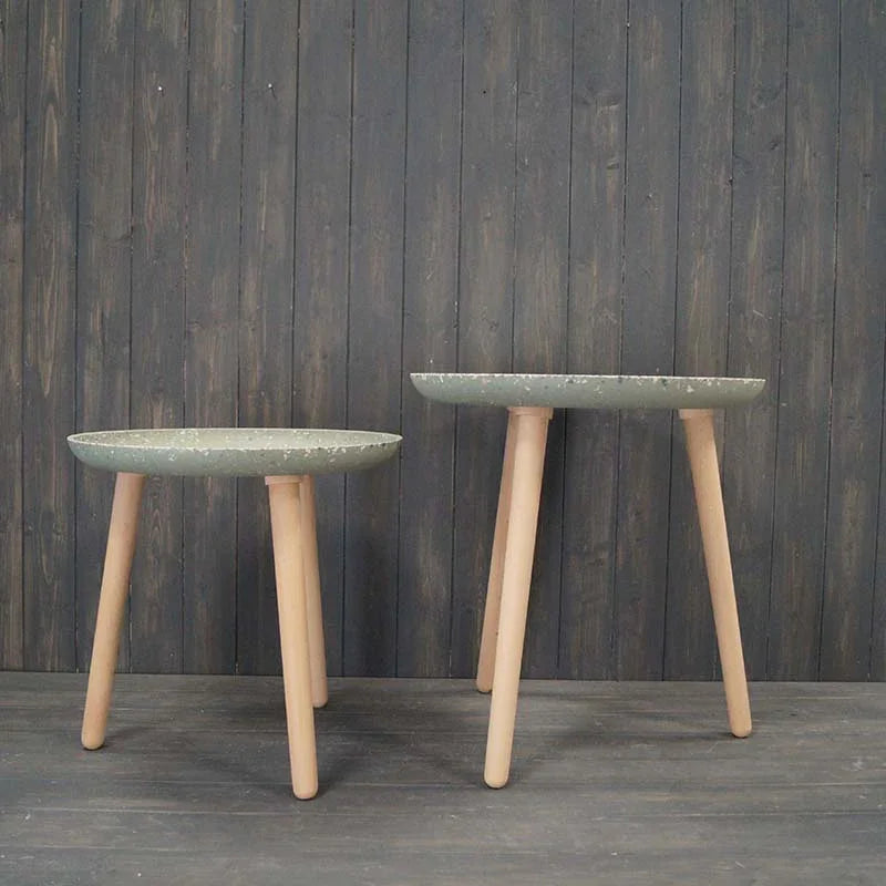 Set Of Two Earthy Sage Bamboo Terrazzo Side Table