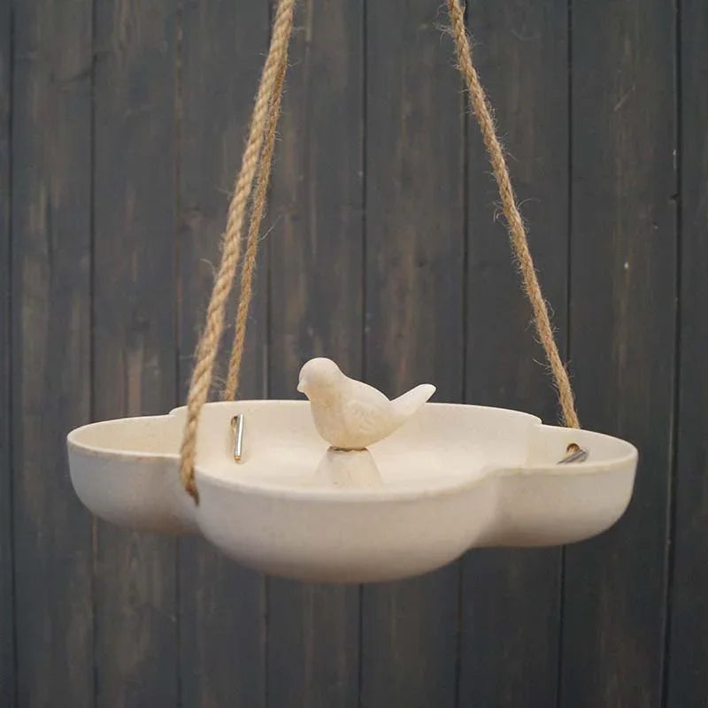 Earthy Natural Bamboo Hanging Bird Bath/Feeder W23.3cm
