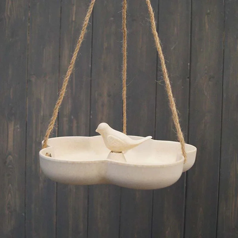 Earthy Natural Bamboo Hanging Bird Bath/Feeder W23.3cm