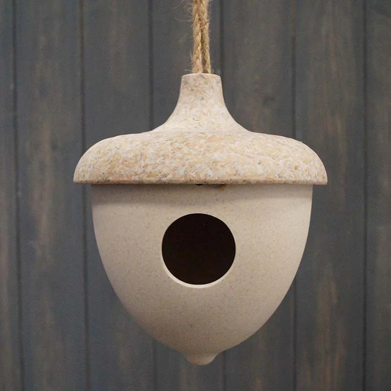Earthy Oatmeal Chaff/Natural Bamboo Hanging Acorn Birdhouse H18.7cm