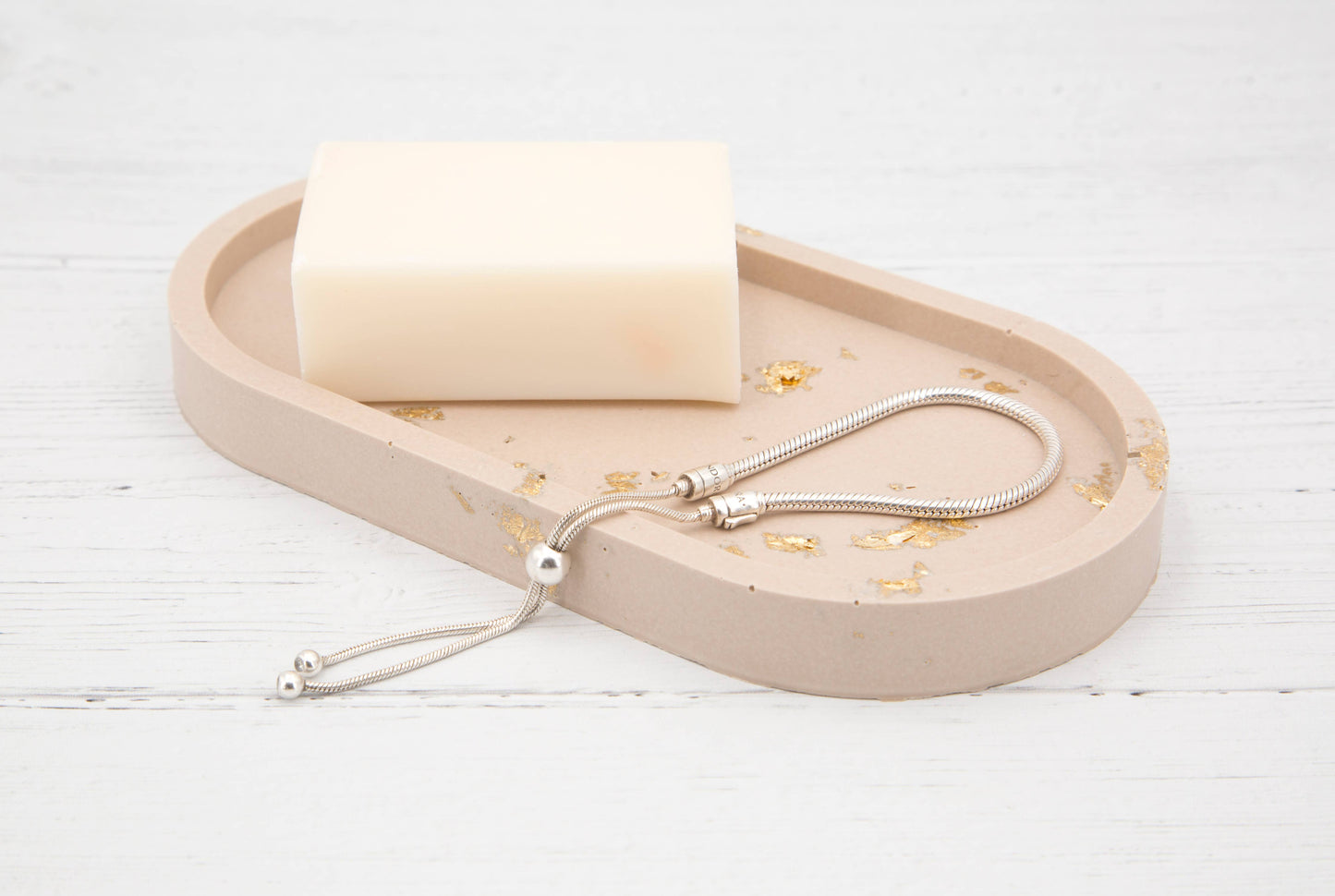 Handmade Jesmonite Oval Tray - Stone with Gold leaf