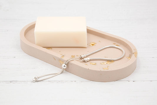 Handmade Jesmonite Oval Tray - Stone with Gold leaf