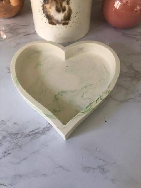Handmade Jesmonite Heart Dish - Green Marble