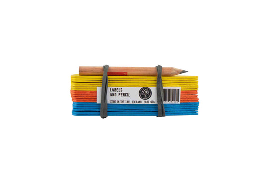 PLANT LABELS - 20 MINI COLOURED 10CM LABELS & PENCIL