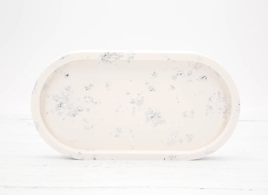 Handmade Jesmonite Oval Tray - White with Silver Leaf