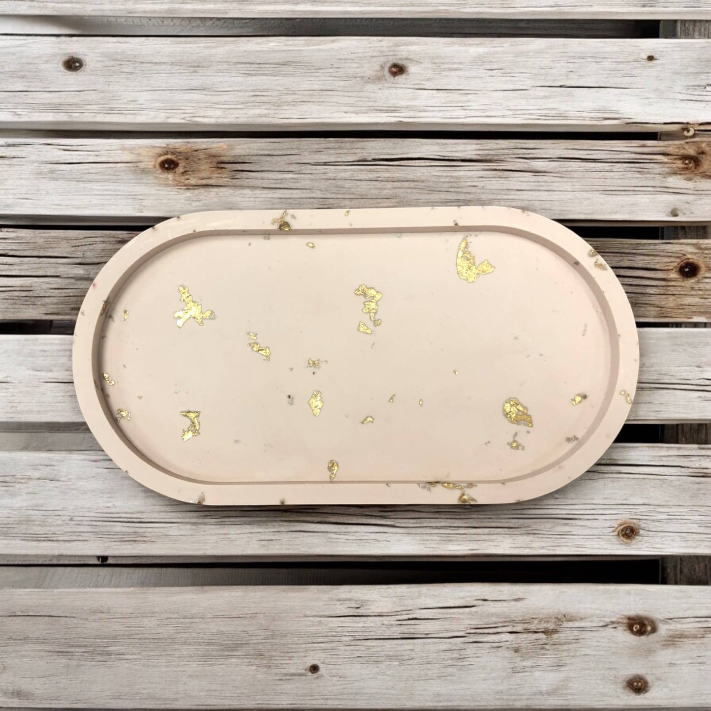 Handmade Jesmonite Oval Tray - Stone with Gold leaf