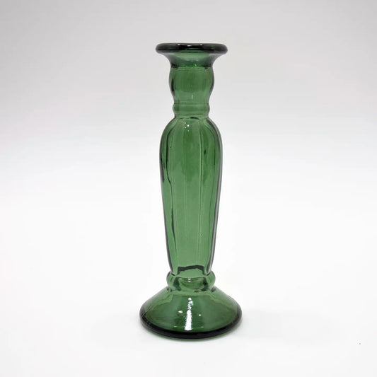 Recycled Glass Fluted Candle stick 22cm - Juniper Green