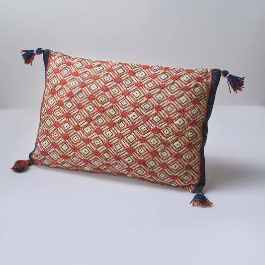 Crimson Diamonds Embroidered Cushion with Filler