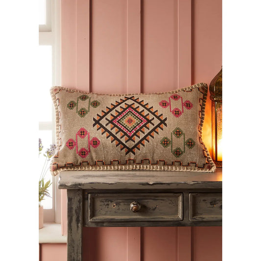 Satara Embroidered Stone Wash Cushion Cover - Grey