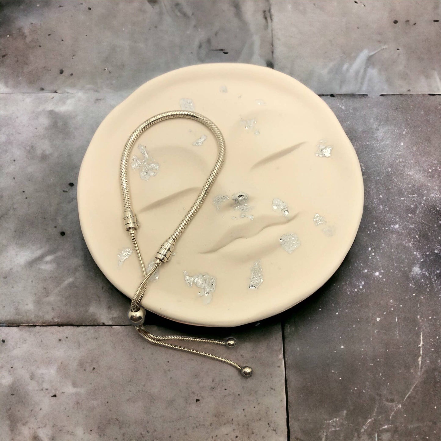 Handmade Jesmonite Face Dish - White & Silver Leaf