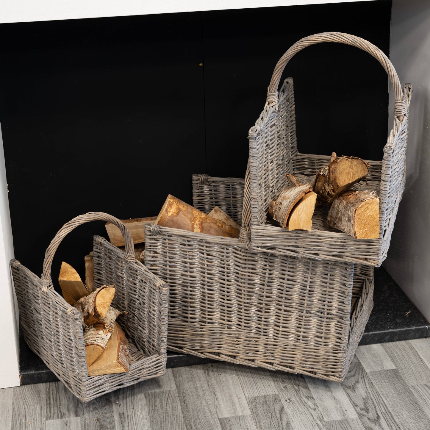 Set Of 3 Square Greywashed Baskets