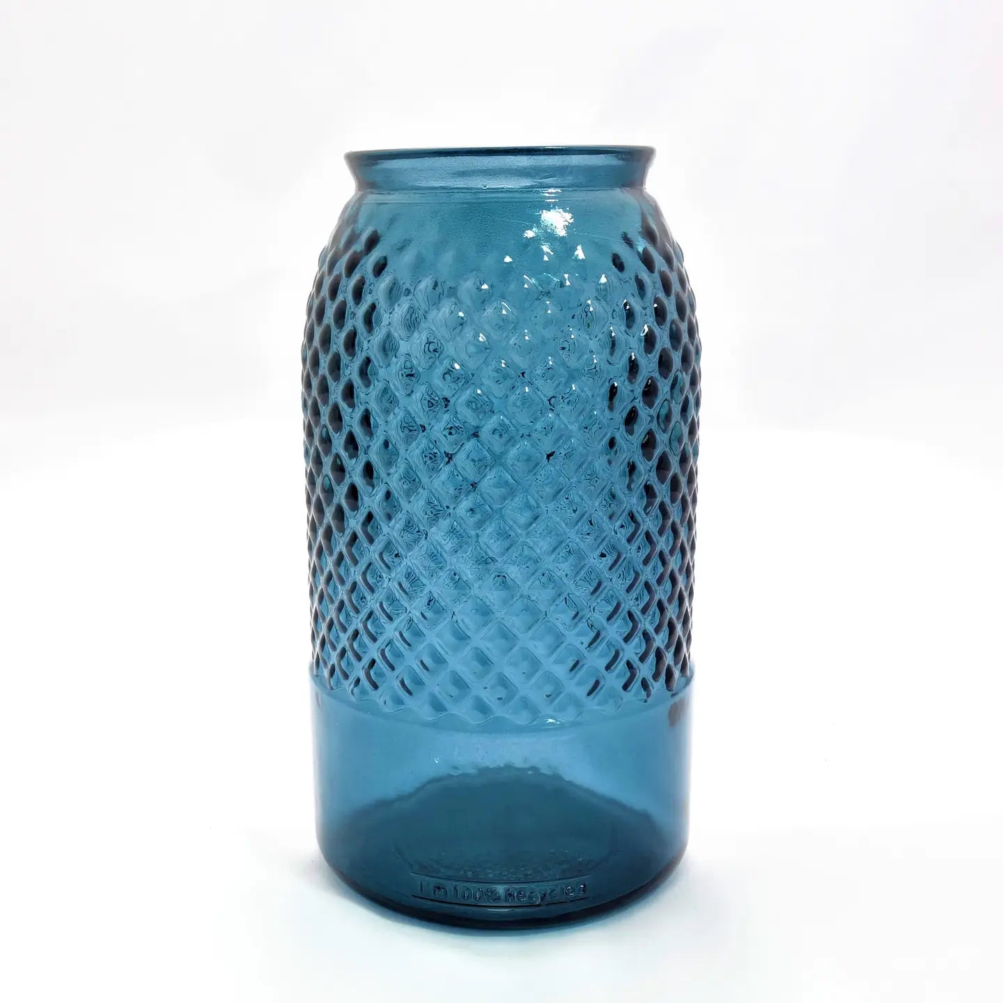 Recycled Diamond Bottle Vase 28cm - Petrol Blue