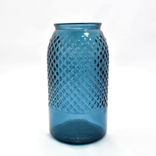 Recycled Diamond Bottle Vase 28cm - Petrol Blue